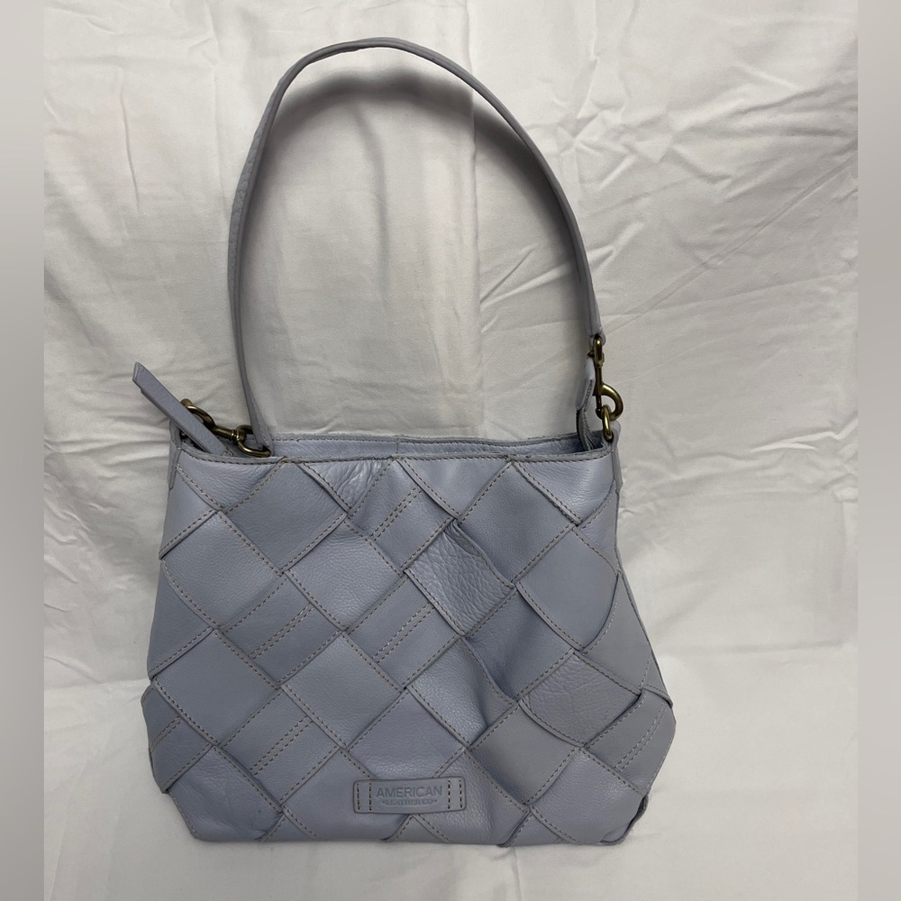 American Leather Co. Mercer Woven Leather Top Zip Hobo in Sea Breeze